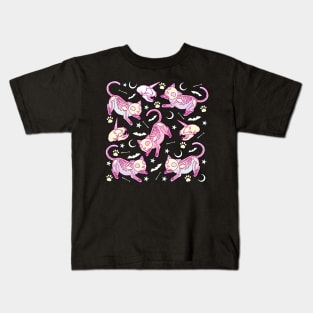 Cute and creepy pastel goth aesthetic skeleton cats  with cat unicorn skulls, bats and bones Kids T-Shirt